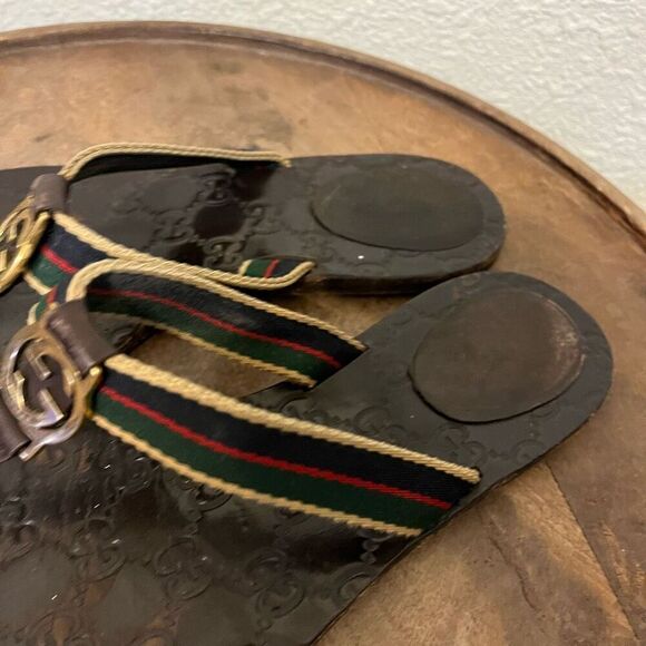 Gucci Interlocking G Logo Leather Flip Flops Women’s 38 US 8 1/2 - Picture 4 of 6